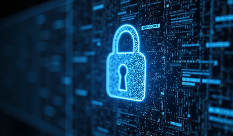 Candado digital y elementos de seguridad cibernética simbolizando la protección de datos