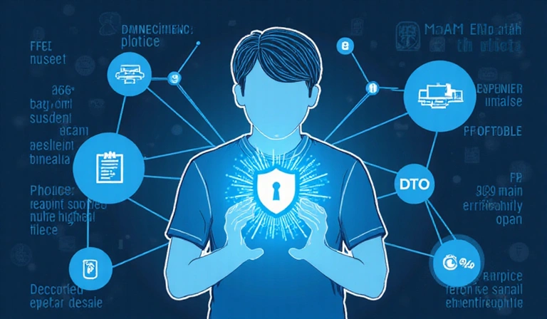 Ilustración de una persona protegiendo su información personal con un escudo digital